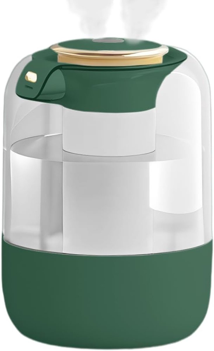 SnelShoppen - 3-in-1 Humidifier 2L met 360° Dubbele Nozzle, 7 Kleuren Nachtlampje, Timer en Aroma Disc voor Baby's, Planten en Gezellige Avonden (Groe