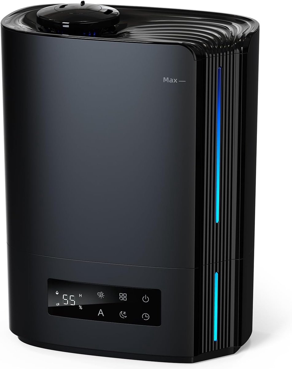 SnelShoppen - Ultrasonic Humidifier 6L, Top Filling Essentiële Olie Diffuser, Slimme Vochtregeling, Stil, Ideaal voor Kinderen, Planten, tot 60 Uur Ge