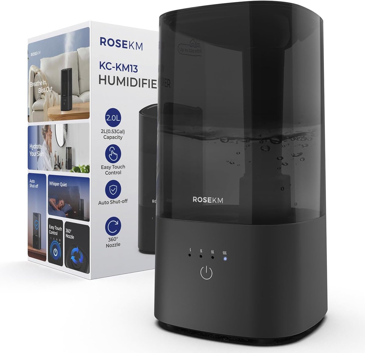 SnelShoppen - Ultrasone Luchtbevochtiger voor Slaapkamer - Koele Mist voor Babykamer en Kamerplanten - Stil, 360° Spraykop, Automatische Uitschakeling
