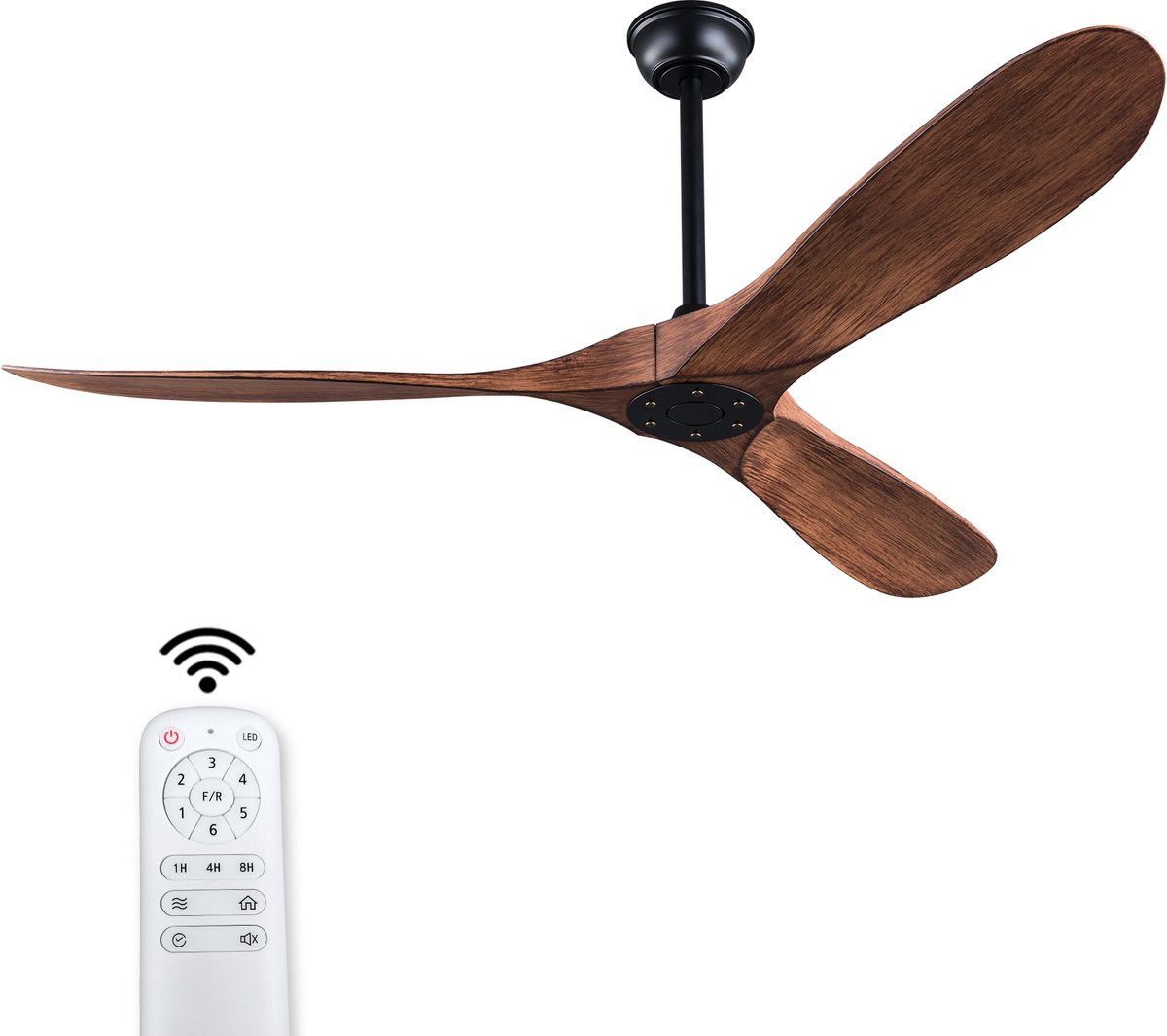 60 inch plafondventilator zonder licht voor binnen en buiten - Met afstandsbediening - Omkeerbare DC-motor - Timerfunctie - ABS-bladen - Voor slaapkamer, boerderij, terras en eetkamer