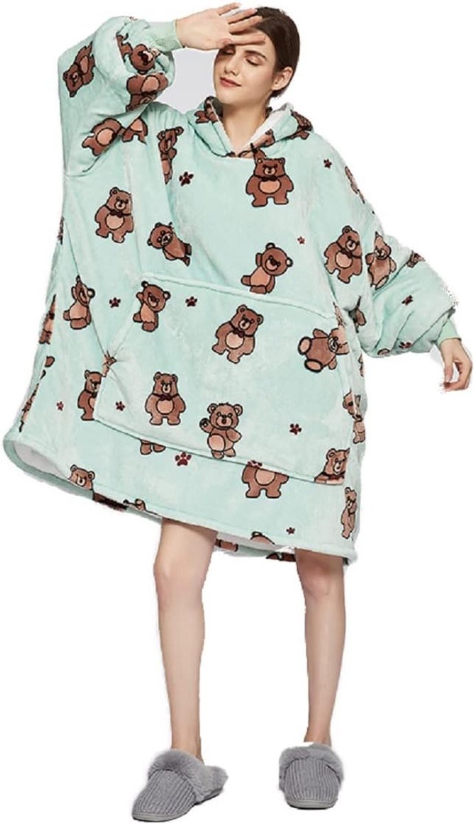 SnelShoppen - Comfortabele Hoodie Blanket Flannel Fleece Pullover Sweatshirt met Mouwen - Fluffy Sherpa TV Deken met Fruit en Dier Motief - Oversized