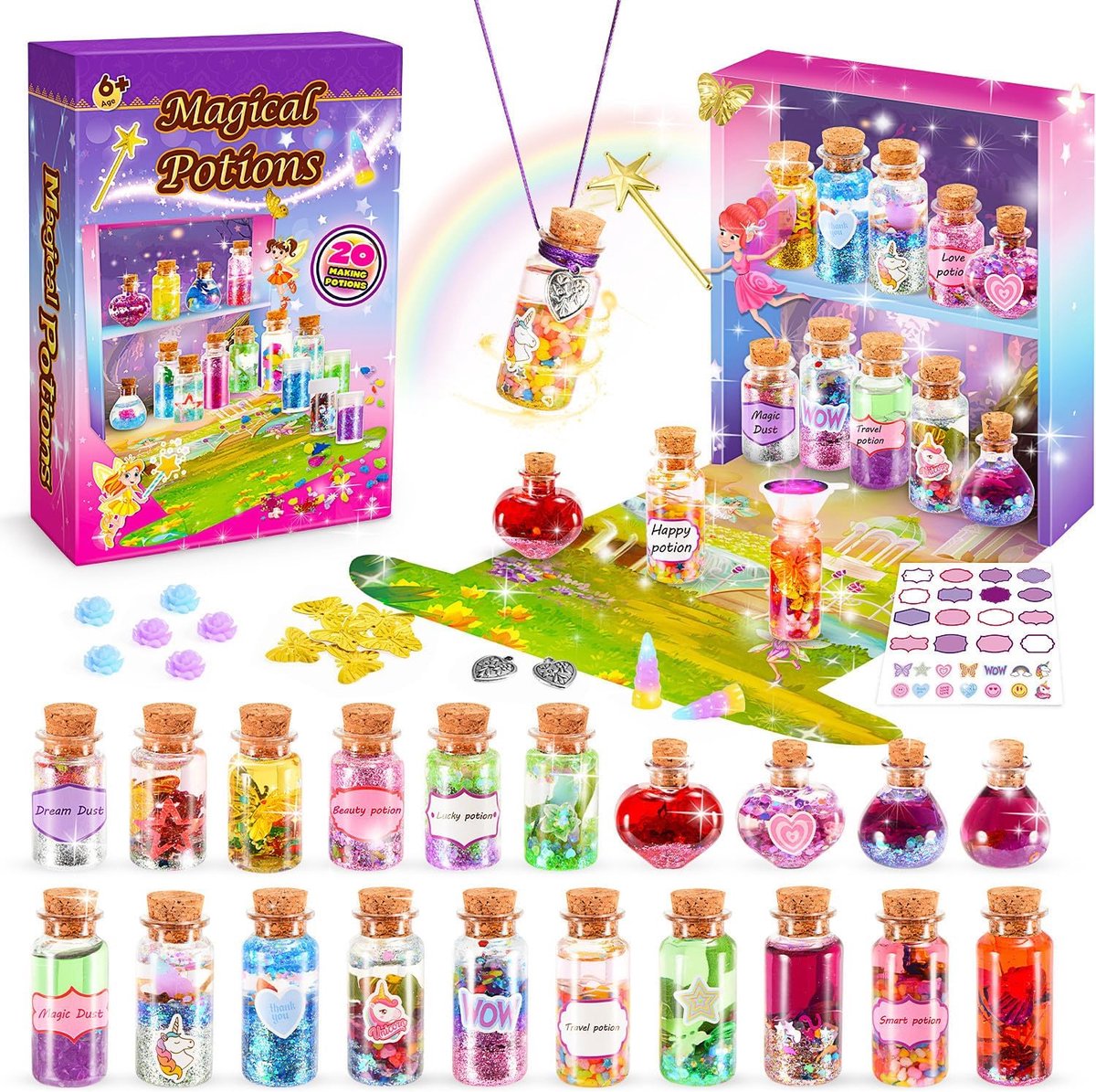 SnelShoppen - Magische Adventskalender voor Meisjes 6-9 Jaar, Creatieve Craft Set met Toverdrankjes, 20 Magische Flessen, Knutselmateriaal en Speelgoe