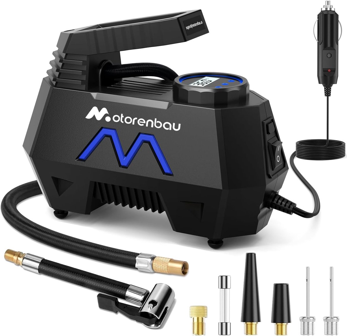 SnelShoppen - Elektrische Auto Luchtpomp, Draagbare Luchtcompressor 150 PSI, 12V DC Bandenpomp met Digitale Drukmeter en LED Licht voor Auto, Motor en
