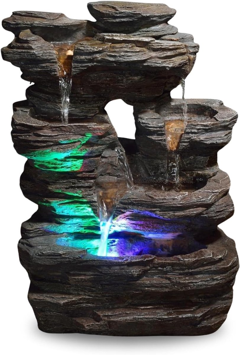 SnelShoppen - Zen'Light Pietra Binnenfontein - Natuurlijke Steenlook van Hars met Kleurvolle LED Verlichting - Moderne Zen Decoratie voor Meditatie en