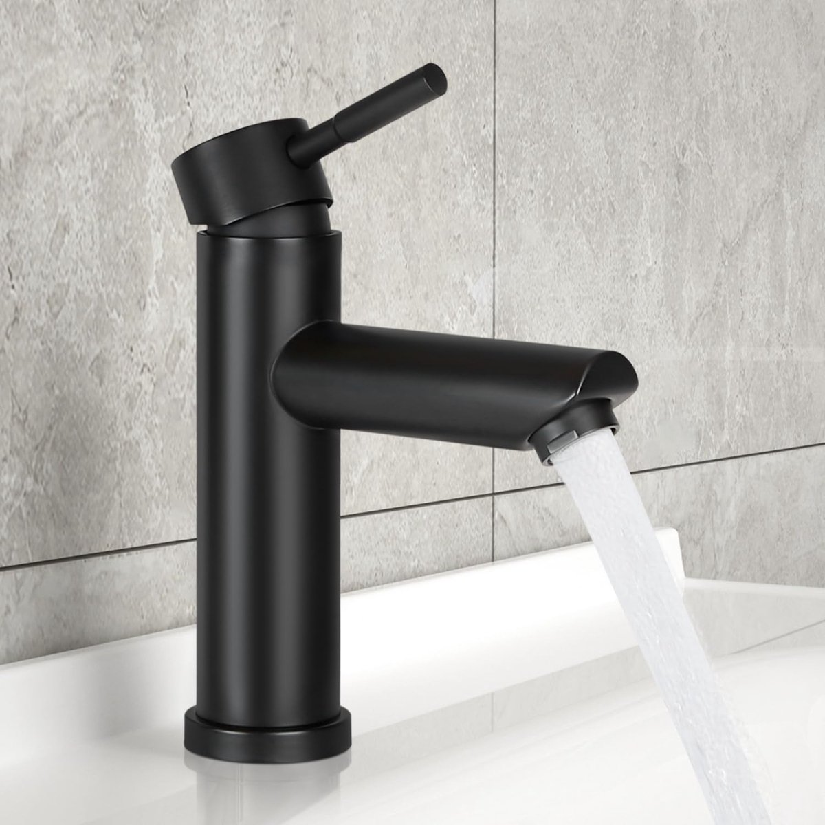 SnelShoppen - Moderne Zwarte Badkamer Mengkraan - Rvs Wastafelmenger - Hoogdruk Keuken Kraan met Enkelhandgreep voor Warm en Koud Water - 3/8 Inch Aan
