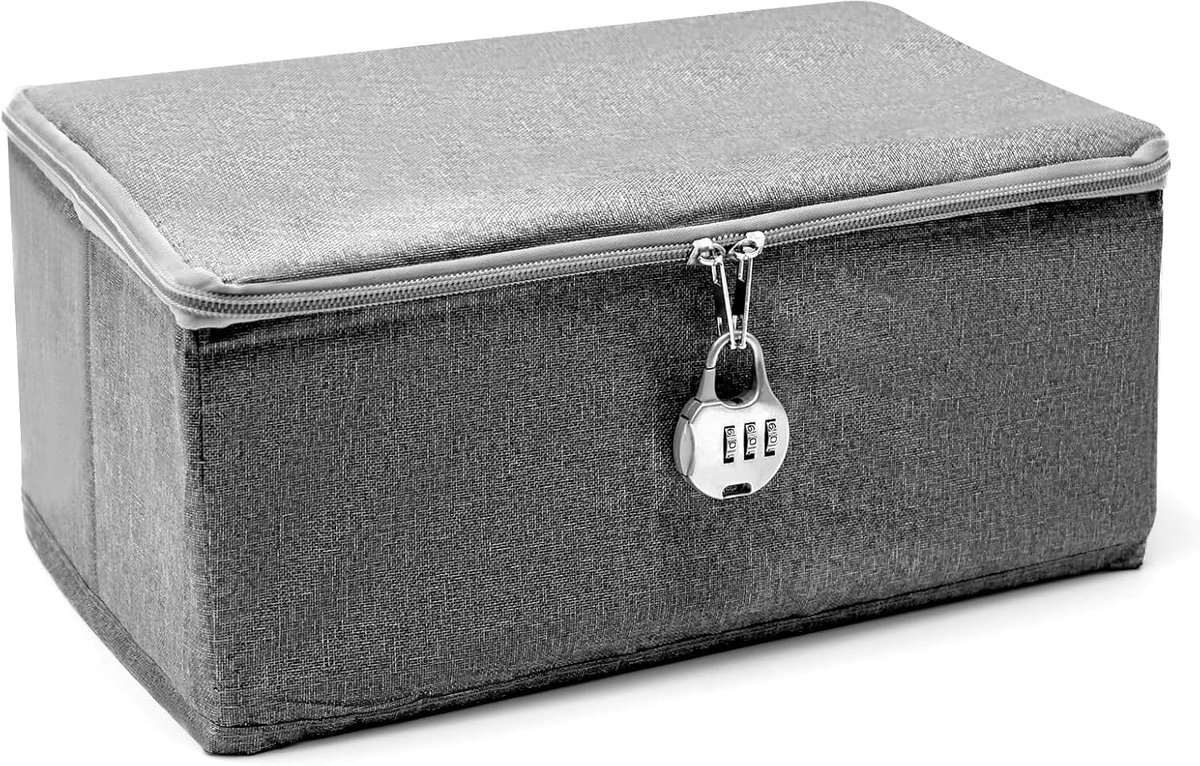 SnelShoppen - Lockable Box - Vouwbare Opbergdoos met Deksel - Opbergbox met Cijfer Slot - Veilig voor Kleding, Speelgoed en Waardevolle Spullen (30×20