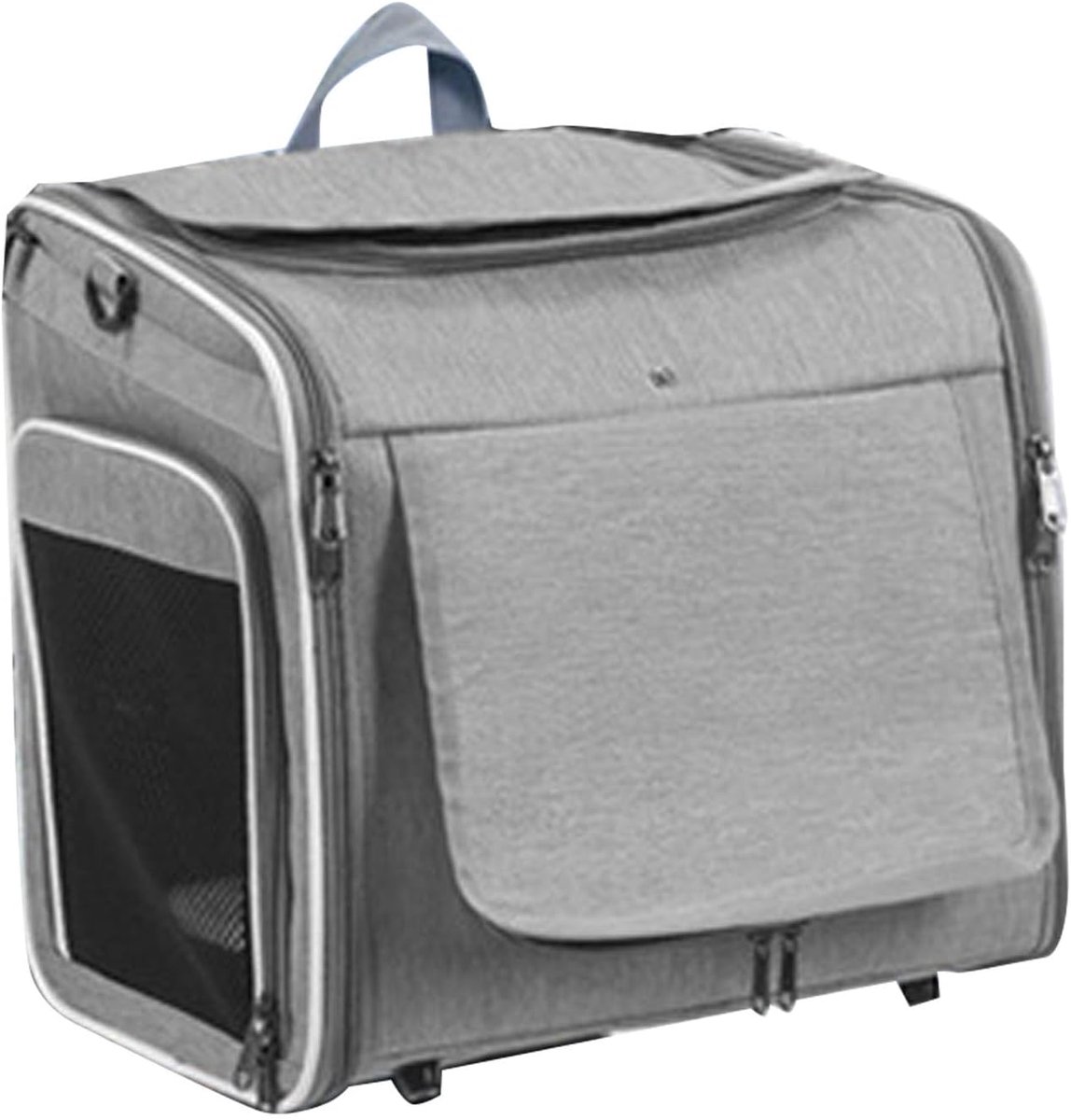 SnelShoppen - Hondenfietsmand tot 8kg Uitbreidbaar En Opvouwbaar, 4 Deuren, 4 Gaas Softshell Ontwerp Dierenrugzak Met Raam Stevige Metalen Beugel (GRI