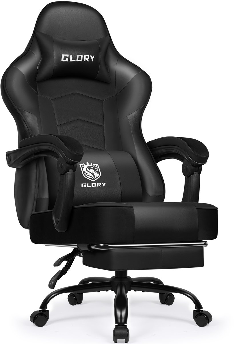 Hiaonyx Gaming Stoel 170° Verstelbaar Zwart met Voetsteun