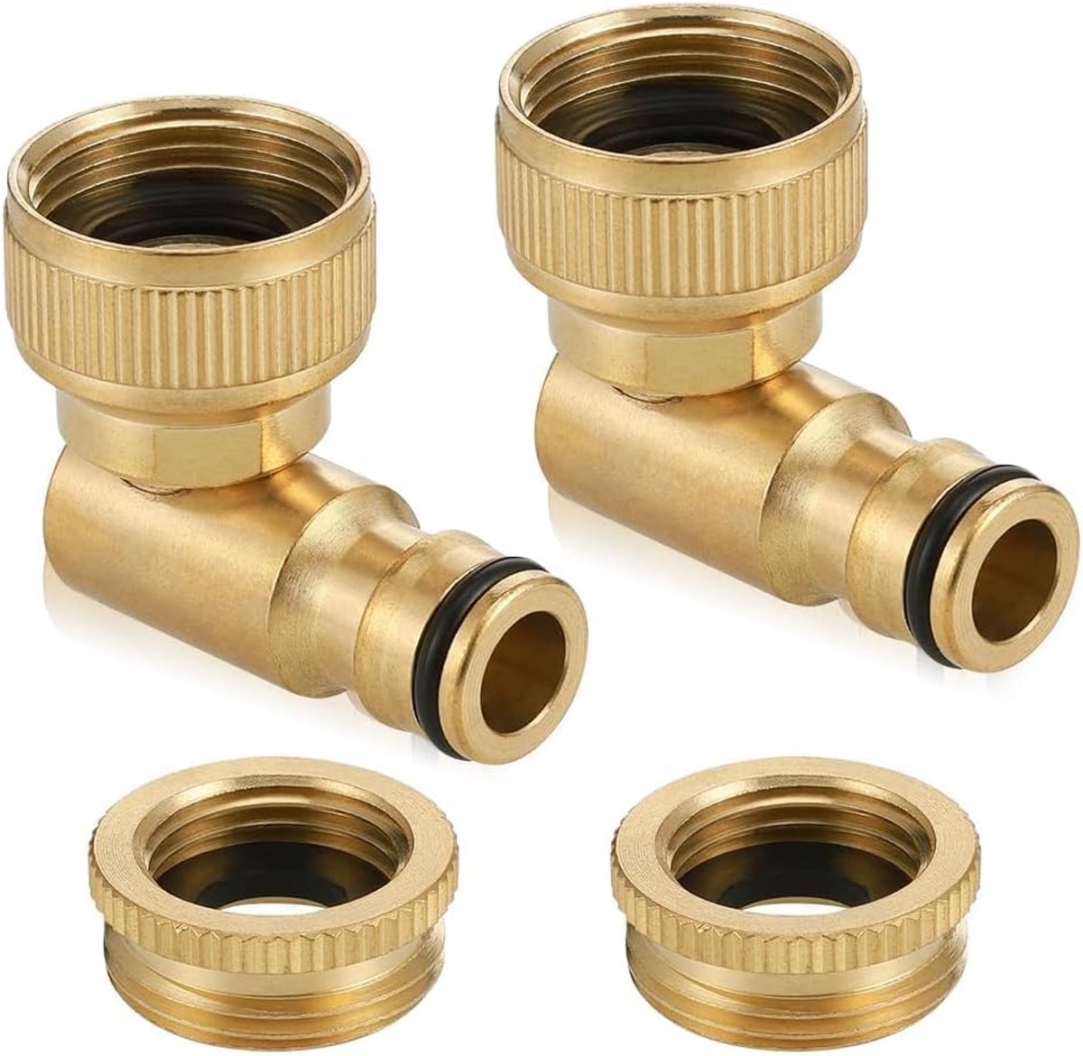 SnelShoppen - Messing Hoekige Kraanverbinding 1/2 en 3/4 Inch, 360° Draaibare Tuinslang Aansluiting, 90° Kraanadapter voor Tuin, Waterpijp, Tuinonderh