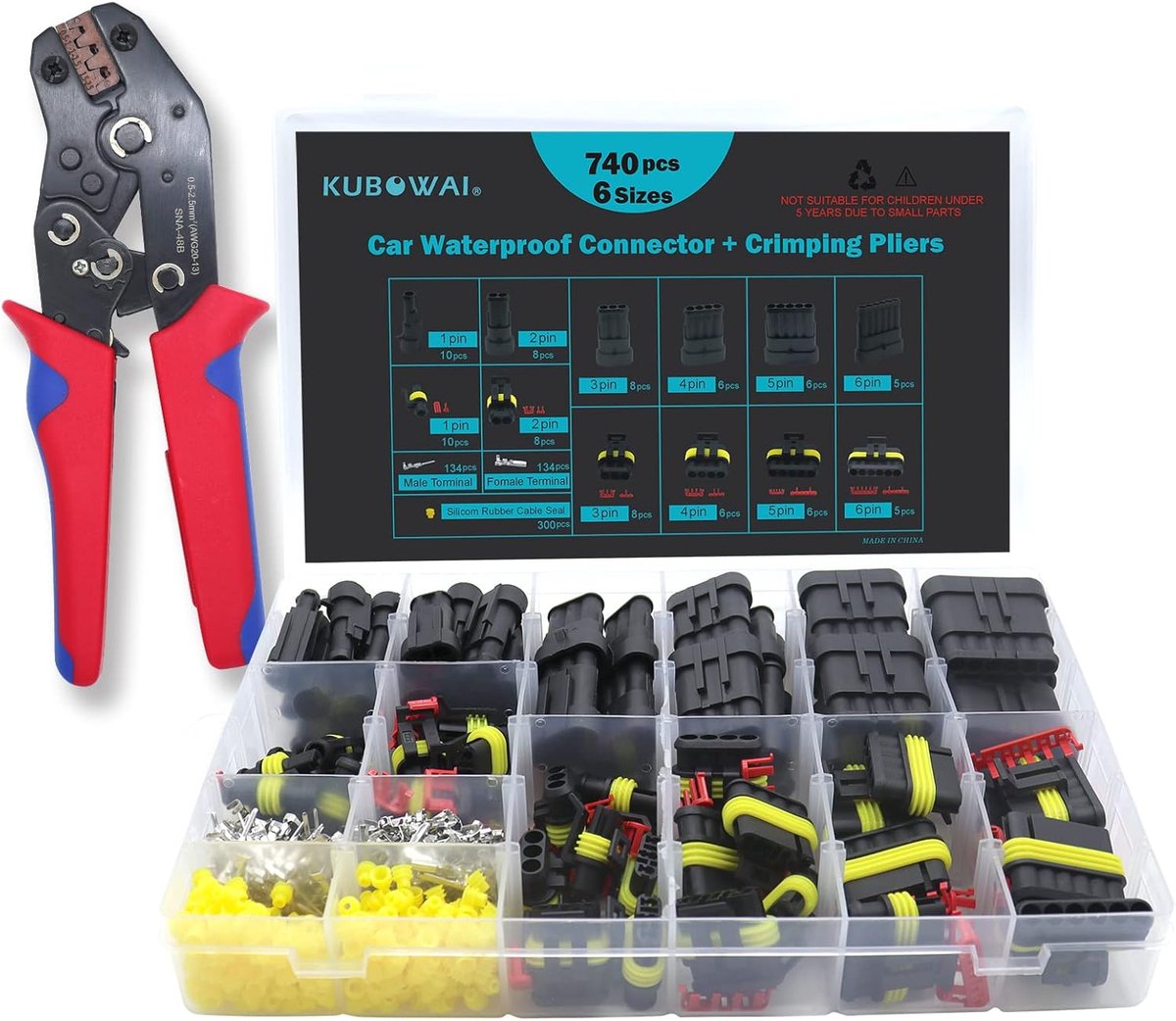 SnelShoppen - 740Pcs Auto Stekker Waterdichte Kit Car Connectors 12V met Crimp Tangen, Kabel Stekker 1/2/3/4/5/6 Polig voor Auto, Truck, Motor, Kayak