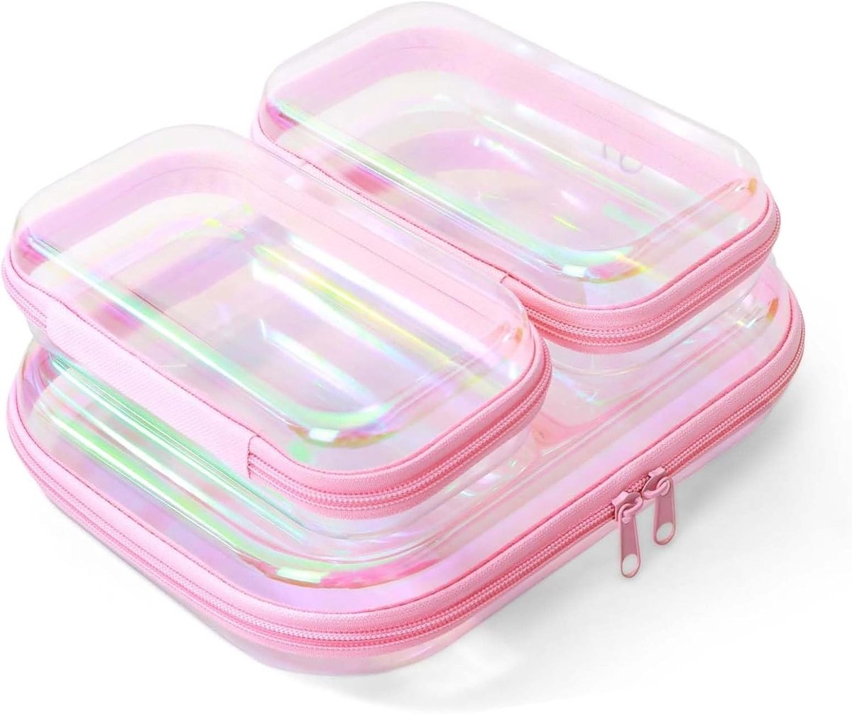 SnelShoppen - Transparante Toilettas met Hard Shell - 3-delige Set - Krasbestendig - Roze - Ideaal voor Cosmetica, Babyspullen en Documenten - Voor Th