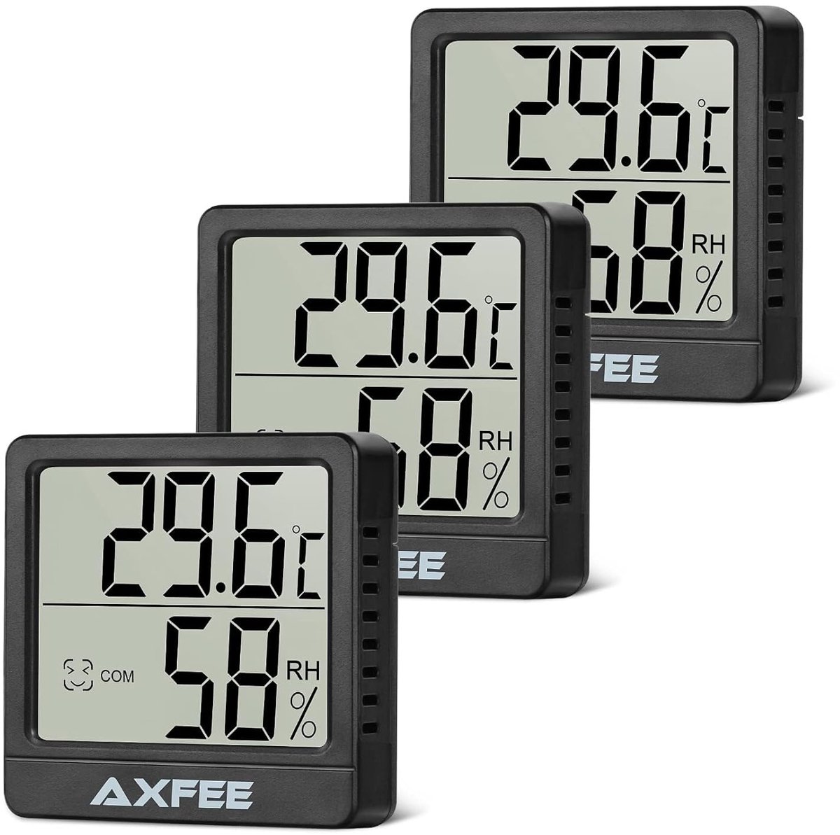 SnelShoppen - Mini LCD-thermometer en Hygrometer, Draadloze Luchtvochtigheidsmeter, Zwart, 3 Stuks, Ideaal voor Binnengebruik, Keuken, Kantoor en Tuin