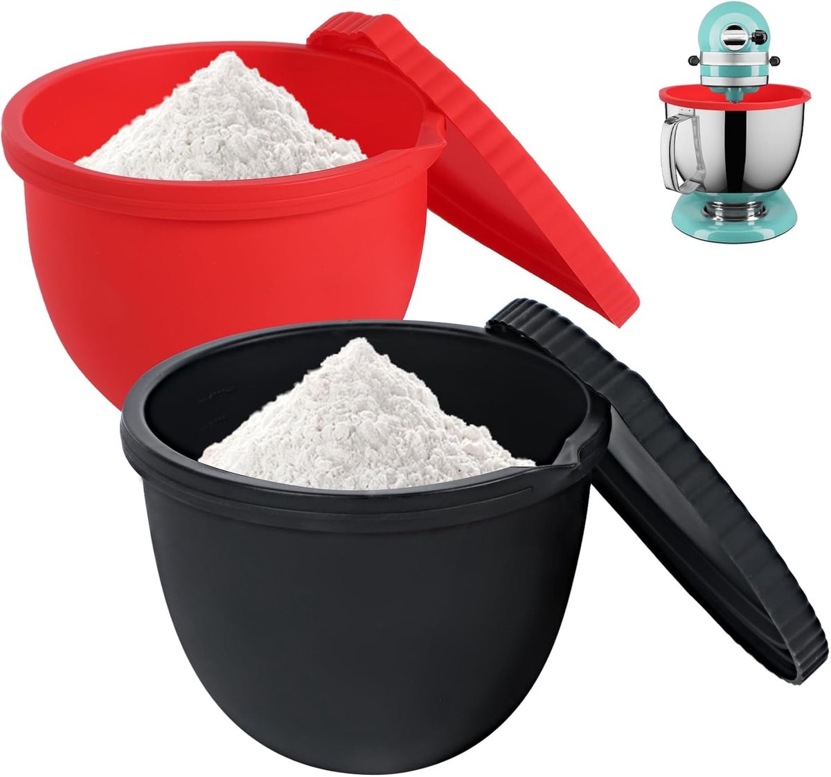 SnelShoppen - Siliconen Inzetstuk met Deksel Set van 2 - Dikte Siliconen Mengkom Inzetstukken - Geschikt voor Keuken, Standmixer, 4,8 L/5 Qt - Tempera