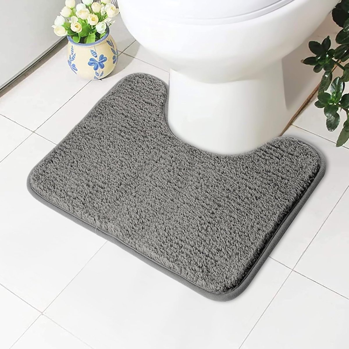 SnelShoppen - Absorberende Toiletmat 50x40 cm, Antislip Badkamermat Microvezel, Pluizig Ruig Toilettapijt, Sneldrogend en Machinewasbaar, Grijs