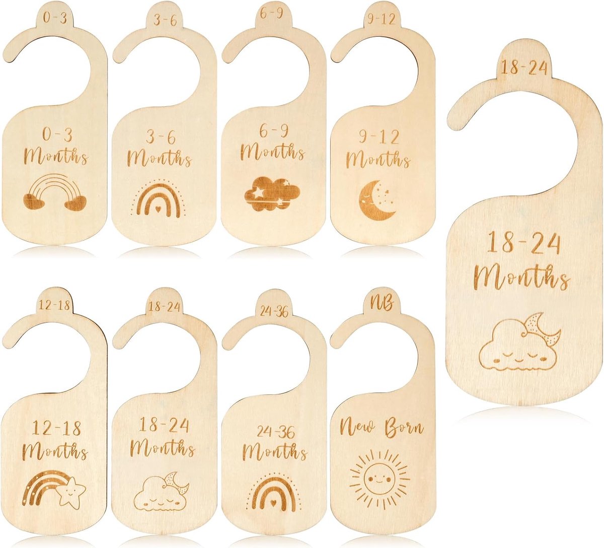 SnelShoppen - 8 stuks babykleerkastverdelers, houten veilige kleerkastafscheiders voor pasgeborenen, multifunctionele cartoon babykleerkastverdelers t