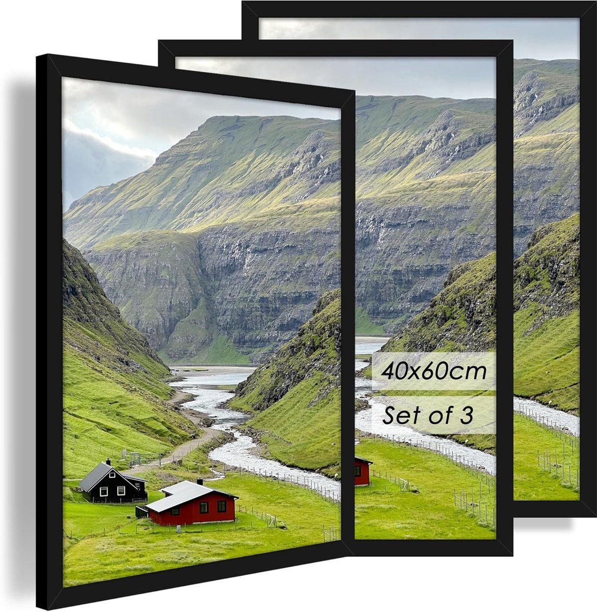 SnelShoppen - Fotolijst Set van 3 - 40 x 60 cm Zwart Hout - Perfect voor Foto's, Afbeeldingen en Posters - Ideaal voor Galerij, Eetkamer en Familiefot