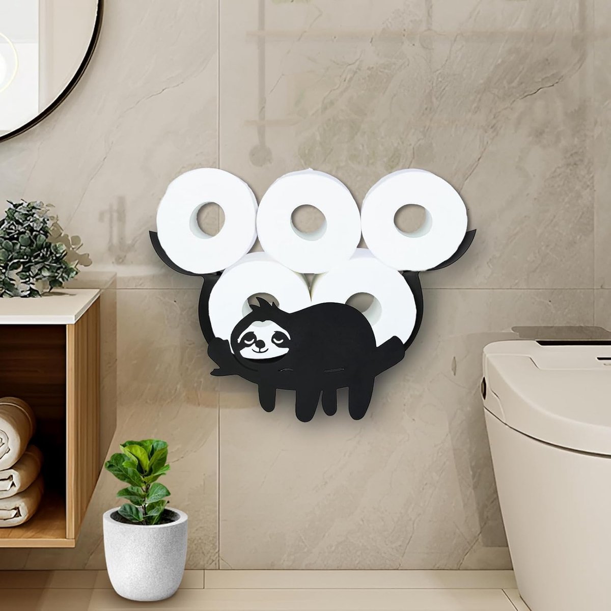 Thijox - Toilettenpapierhouder Klopapierhouder Faultier - Zwart Klorollenhouder WC Papier Houder - Wand Opslag Badkamer Deko - Toiletpapier Rollenhoud