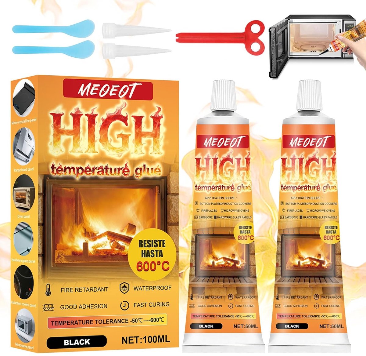 SnelShoppen - Hoge Temperatuur Lijm Afdichting 600 °C - 100 ml Vuurvaste Siliconen - Hittebestendige Zwarte Lijm voor Open Haard en Kachels - Hoge Kle