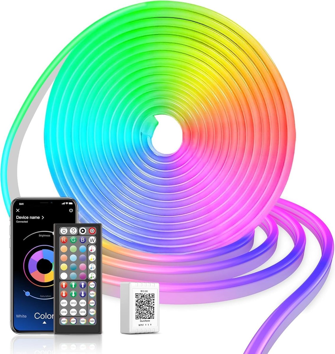SnelShoppen - Neon Ledstrip 5M, Waterdichte DIY LED Strip met APP/Afstandsbediening, Muziek Sync, RGB Neon Licht voor Game Room, Binnen & Buiten Kamer