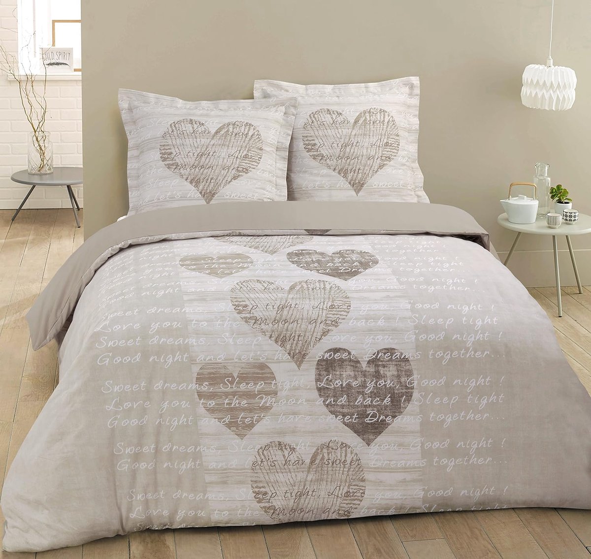 SnelShoppen - Vision Beddengoed Alice 240 x 220 cm - 100% Katoen Hoeslaken en Laken Beige - Luxe Beddenset voor Volwassenen en Kinderen, Perfect voor