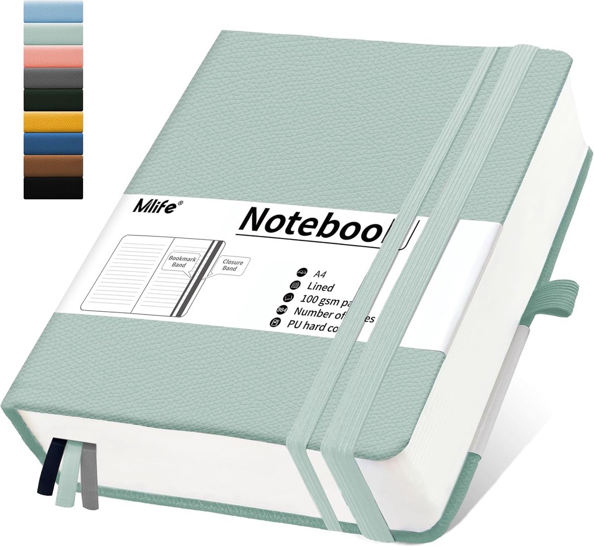 SnelShoppen - A4 Gelinieerd Notitieboek - 360 Pagina's - 100Gsm Dikker Papier - PU Harde Kaft - Binnenzak - Dagboek voor Mannen en Vrouwen - Blauw Gro