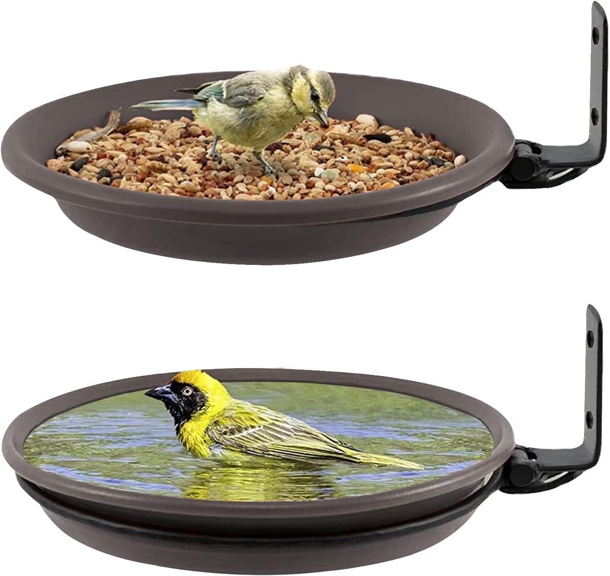 SnelShoppen - 2-delige Wandgemonteerde Vogelvoederbak en Vogelbad voor Tuin, Hek, Balkon - Aantrekken van Wilde Vogels - Ideaal voor Buitenmuur en Bom