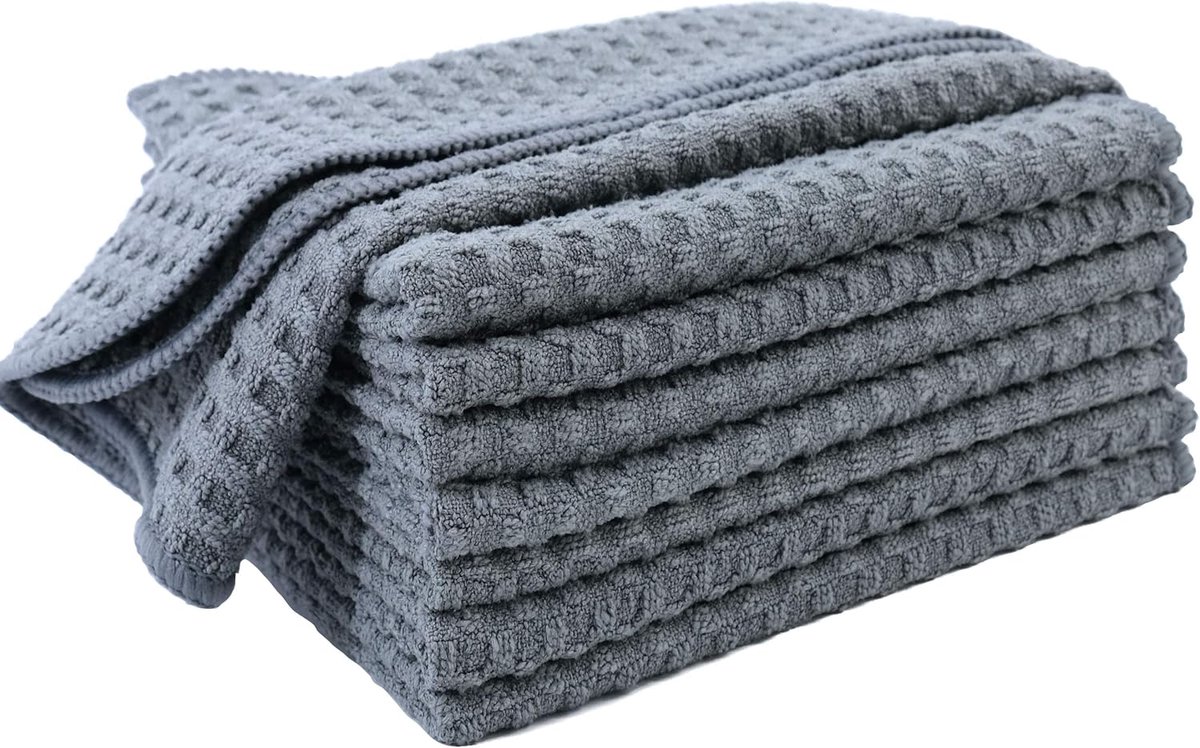 SnelShoppen - Ultra Premium Microvezel Keukenhanddoek - 8 Stuks - 30x30 cm - Grijs - Superabsorberend - Theedoek voor Keuken, Vaat en Schoonmaak