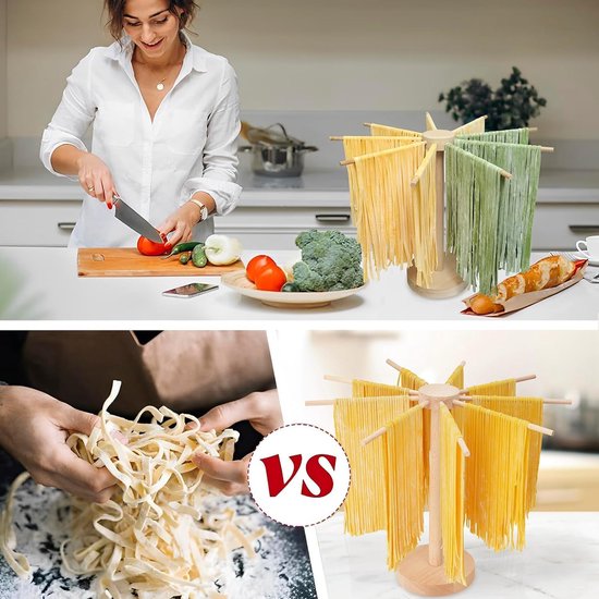 SnelShoppen - Inklapbare Pastaatdroger van Hout met 9 Afneembare Armen, 45 cm Hoog, Voor Zelfgemaakte Pasta, Keuken Accessoire, Spaghetti Droogrek, It — afbeelding 4