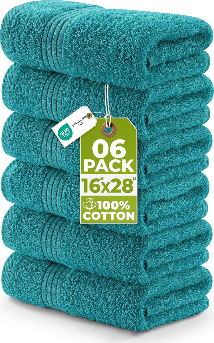 SnelShoppen - Premium Handdoeken Set 6 Stuks - 100% Ring-Spun Katoen - Lichtgewicht en Absorberend - 41 x 71 CM - Turquoise - Perfect voor Badkamer, R