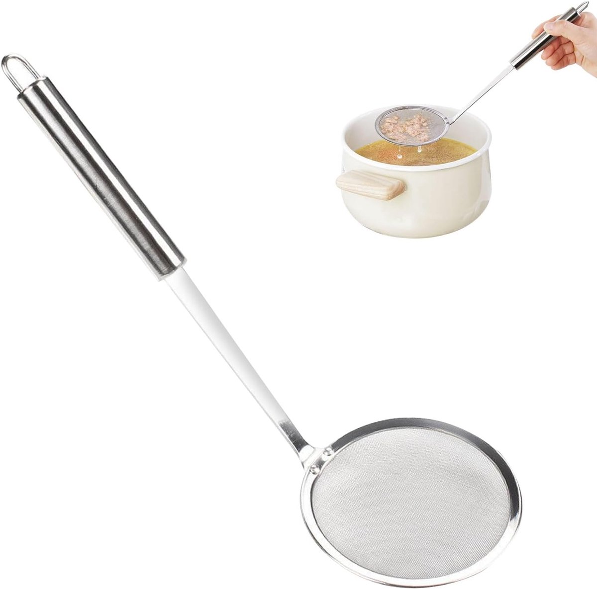 SnelShoppen - 10cm RVS Foam Lepel - Roestvrijstalen Zeeflepel met Handvat - Fijne Sifterlepel voor Vet, Schuim en Restjes in de Keuken - Perfect voor