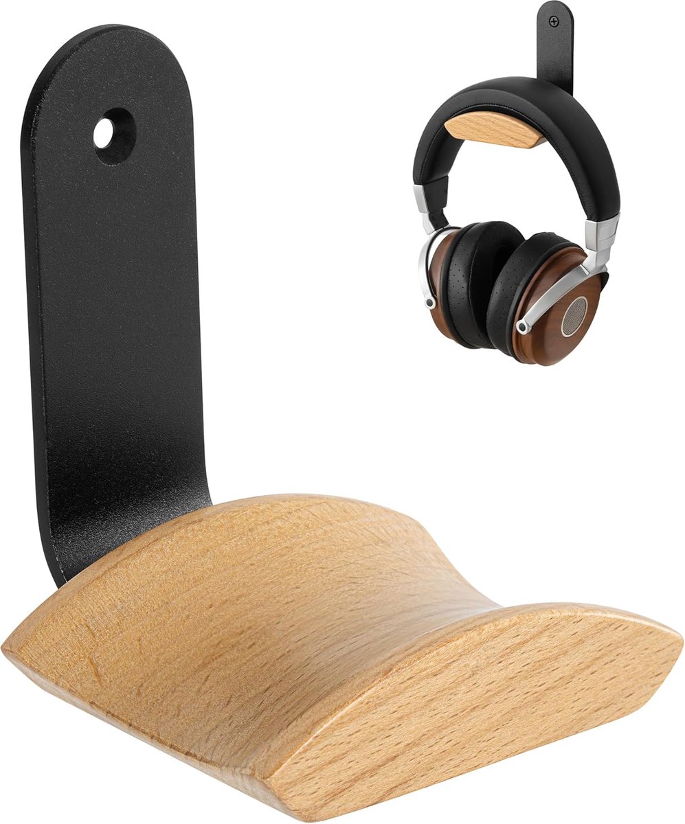 SnelShoppen - Koptelefoonhaakhouder Muurbevestiging - Beukenhout Headsetstandaard voor Gaming, Audio & PC - Stevige en Duurzame Koptelefoonhouder