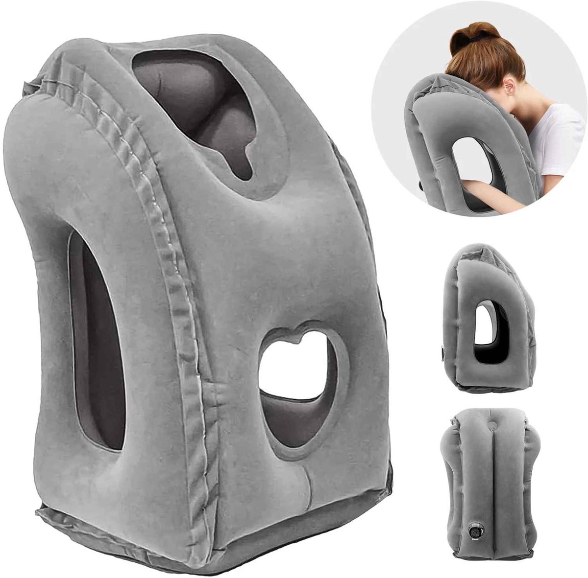 Casa Living Opblaasbaar Reiskussen - Vliegtuigkussen met Ergonomische Hoofdsteun - Compact Opvouwbaar - Comfortabel Reiscomfort