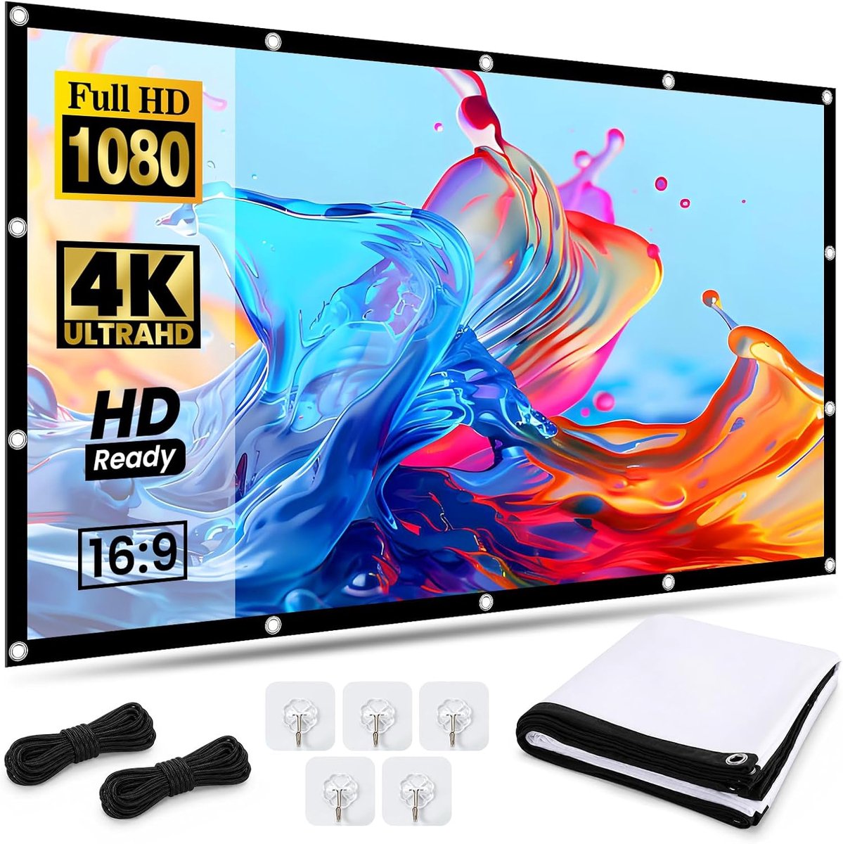 SnelShoppen - Projectorscherm 120 inch Opvouwbaar Draagbaar met Melkzijde en Zwarte Rand voor Thuisbioscoop, Tuin, Camping en Kantoor
