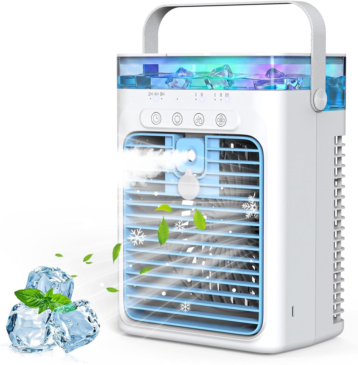 SnelShoppen - Draagbare Luchtkoeler, 4-in-1 Airconditioner zonder Slang, Mini USB Koeler met 3 Snelheden, 2 Miststanden, 1000 ml Watertank, Stille Ven