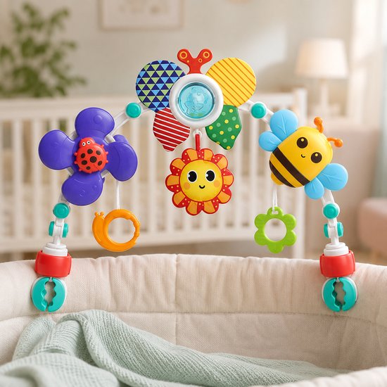 Jojoy - Universele Speelboog Baby - Verstelbare Speelgoedboog voor Kinderwagen, Autostoel & Wieg - Met Sensorisch Speelgoed & Bijtring - Bij - 73.7 cm - ARCBABY van Jojoy — afbeelding 2