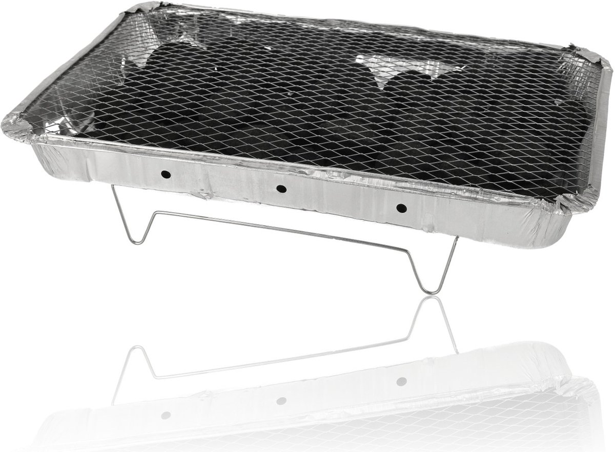 Wegwerp Barbecue met Houtskool – 1 Stuk – Grote Wegwerp BBQ 48 x 30,2 cm – 1,45 kg BBQ Houtskool – Instant Tafel BBQ voor 2-4 Personen, Camping en Picknick – Inclusief Rooster