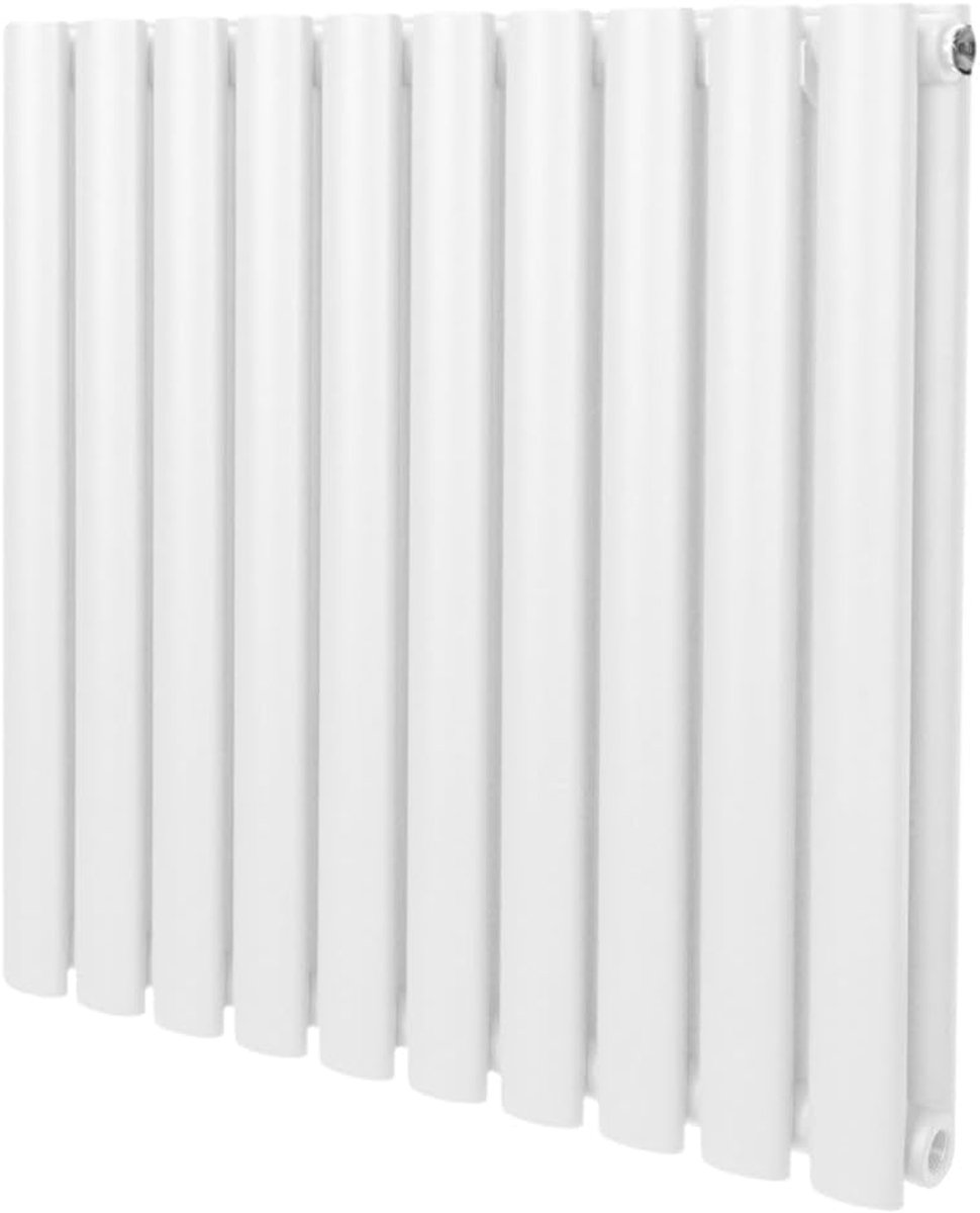 SnelShoppen - Oval Column Radiator 600mm x 600mm Moderne Designer Double Panel Verwarmingselement Wit Carbon Staal Horizontaal Voor Keuken en Woonkame