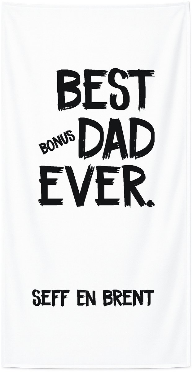 Strandlaken met naam kind 70x140 cm - Badhanddoek badstof - Gepersonaliseerd – Best Bonus Dad Ever – Livingstickers - Wit