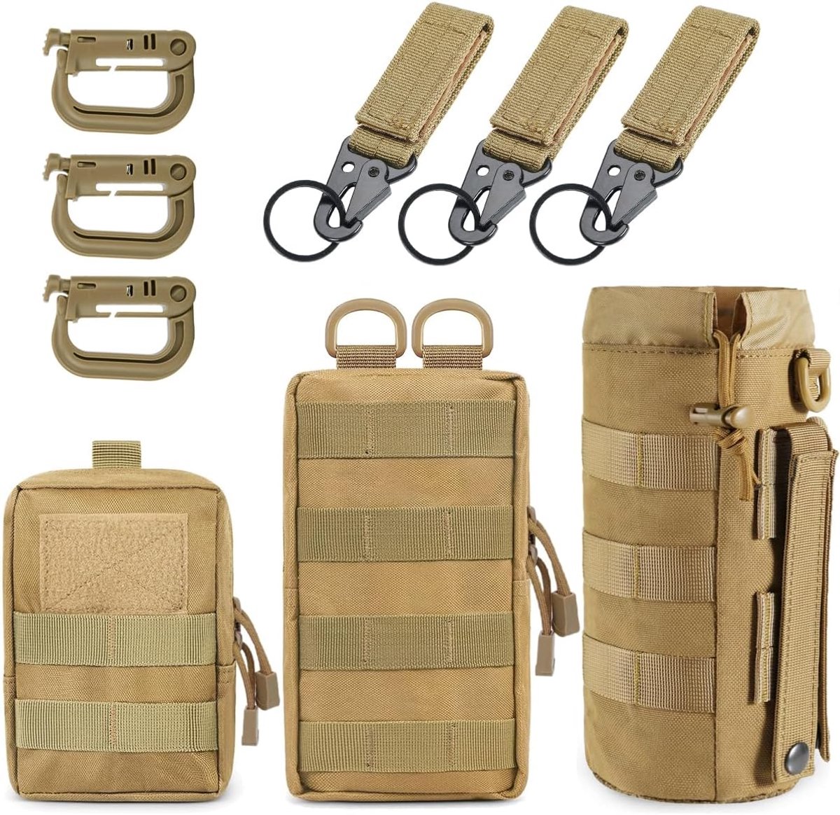 SnelShoppen - 3pcs Molle Tactische Heuptassen - EDC Utility Buiktas met Waterfleshouder - Khaki - Voor Outdoor, Hiking, Jagen, Kamperen