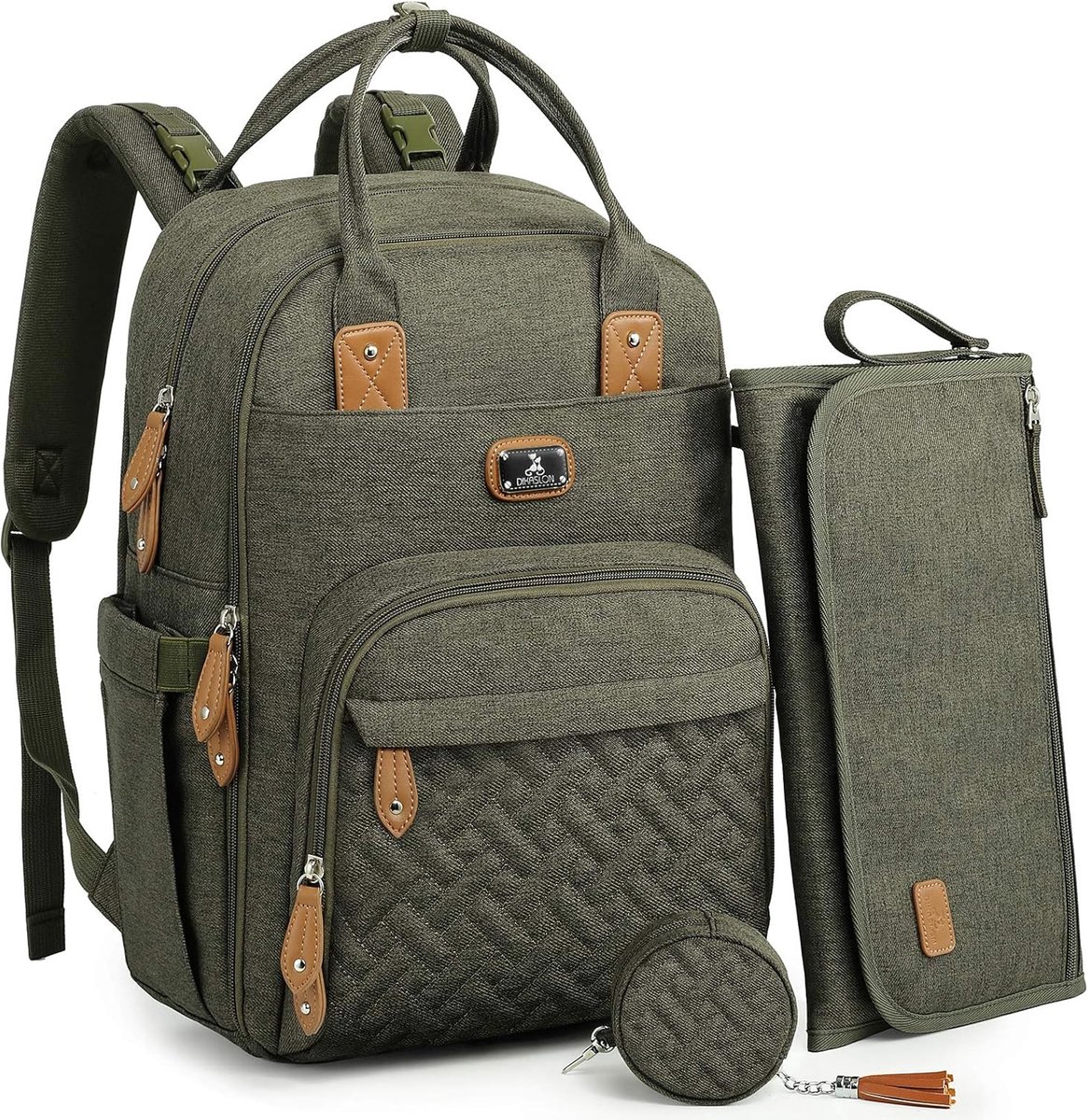 SnelShoppen - Grote Dikaslon Verzorging Rugzak met Verschoonmat en Fopspeenhouder voor Baby's, Jongens en Meisjes, Inclusief Kinderwagenbanden, 42x20x