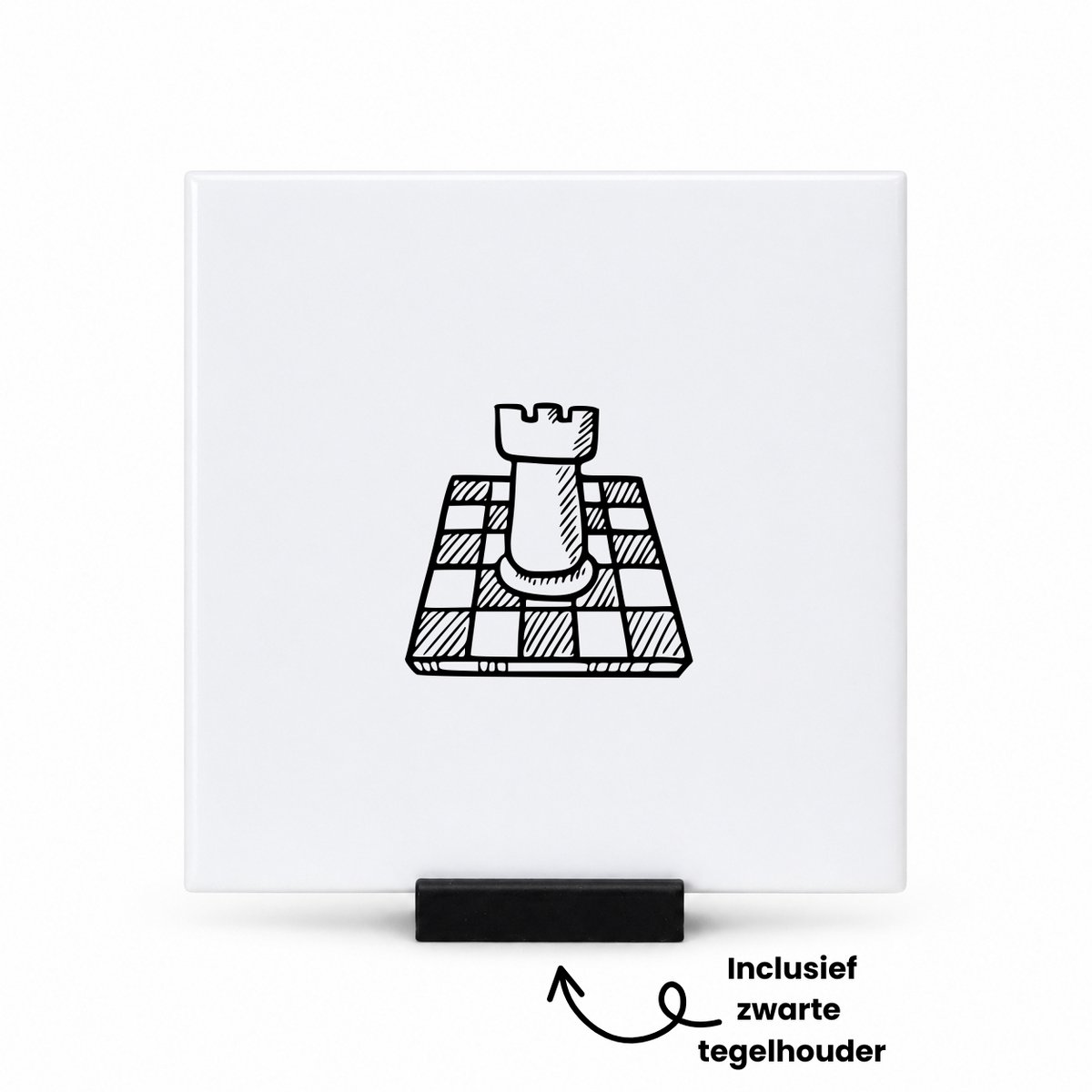 Hacebo Schaakbord tegeltje met tegelhouder - Schaken - Beste schaker - tegeltjes met tekst - Schaakliefhebber - leuk cadeau voor iemand die van schaken houd - spreuktegels - 10.8x10.8 CM Wit