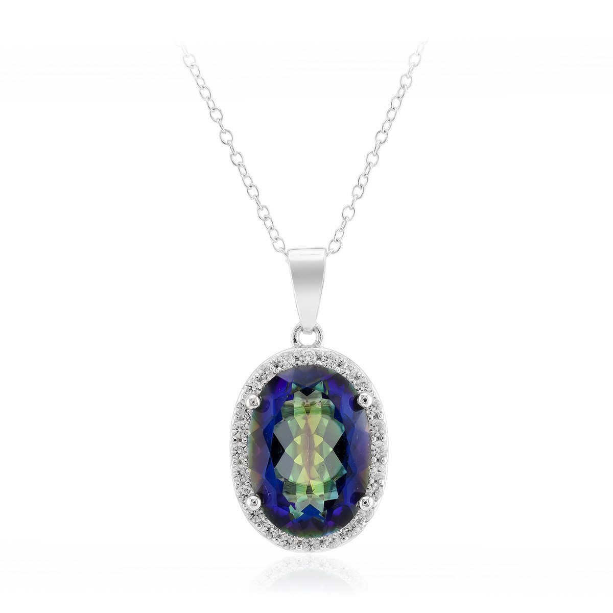 Cavill - Elegante Halsketting 925 Sterling Zilver - Blauwe Mystieke Kwarts 5,805 ct - 24 Zirkonia 0,475 ct - Braziliaanse Edelsteen