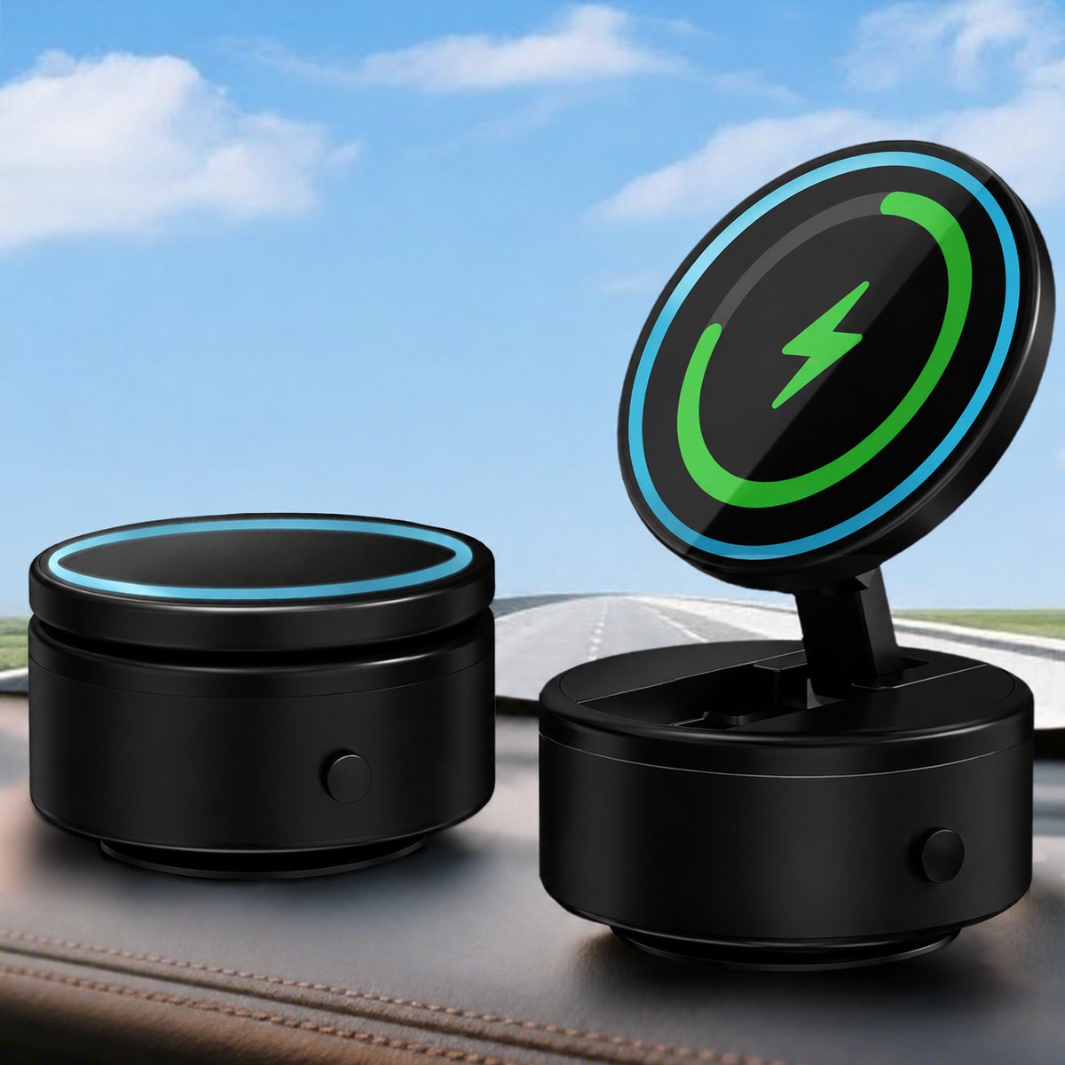 Telefoonhouder Auto met Elektrische Vacuüm Zuignap en 15W Draadloze Oplader - Magnetisch - Auto Telefoonhouder - Voor Dashboard en Raam - Zwart