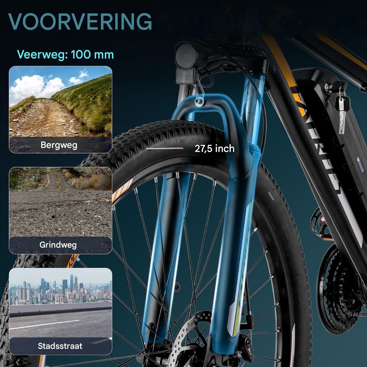 Fafrees 27,5 inch Elektrische Mountainbike - 250W Motor - 15AH - Blauw thumbnail 3