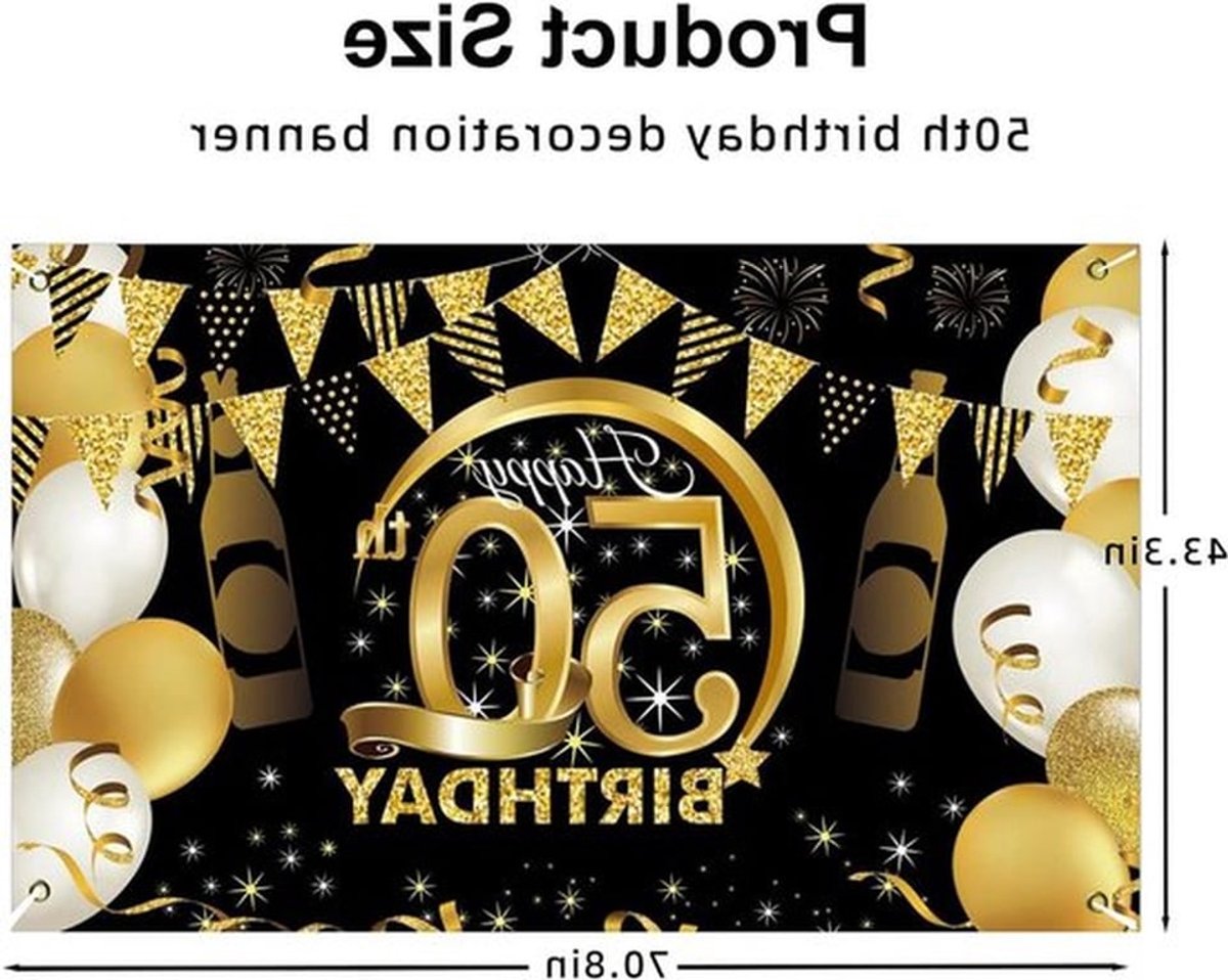 Feestdecoratie voor 50e verjaardag - Zwart en goud banner set voor fotobooth, achtergrond en wanddecoratie voor jongensfeest