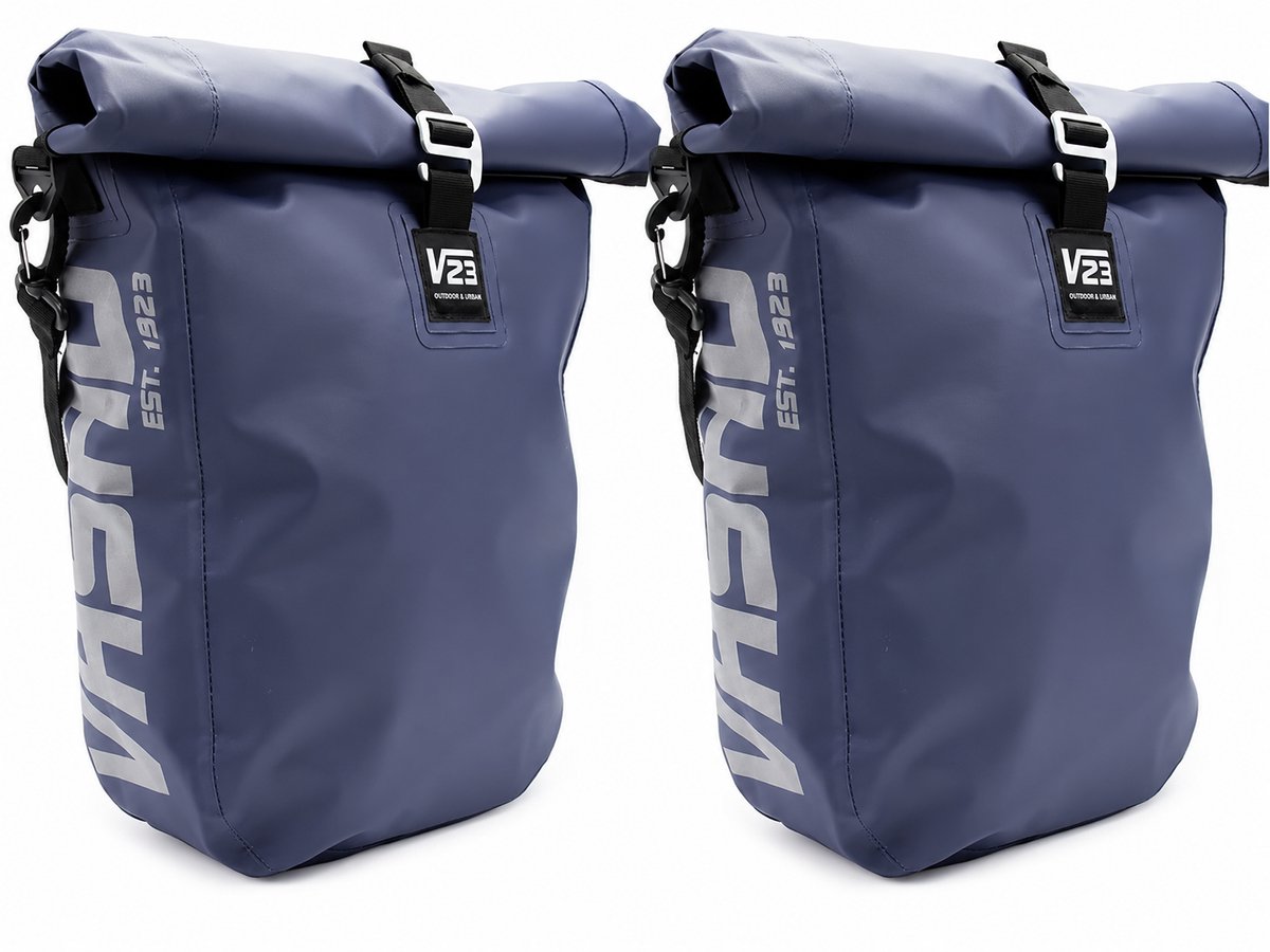 JVS Bags Dubbele Fietstassen – Set van 2 – Waterafstotende Roll-Top Fietstassen – Blauw – Schoudertas & Fietstas