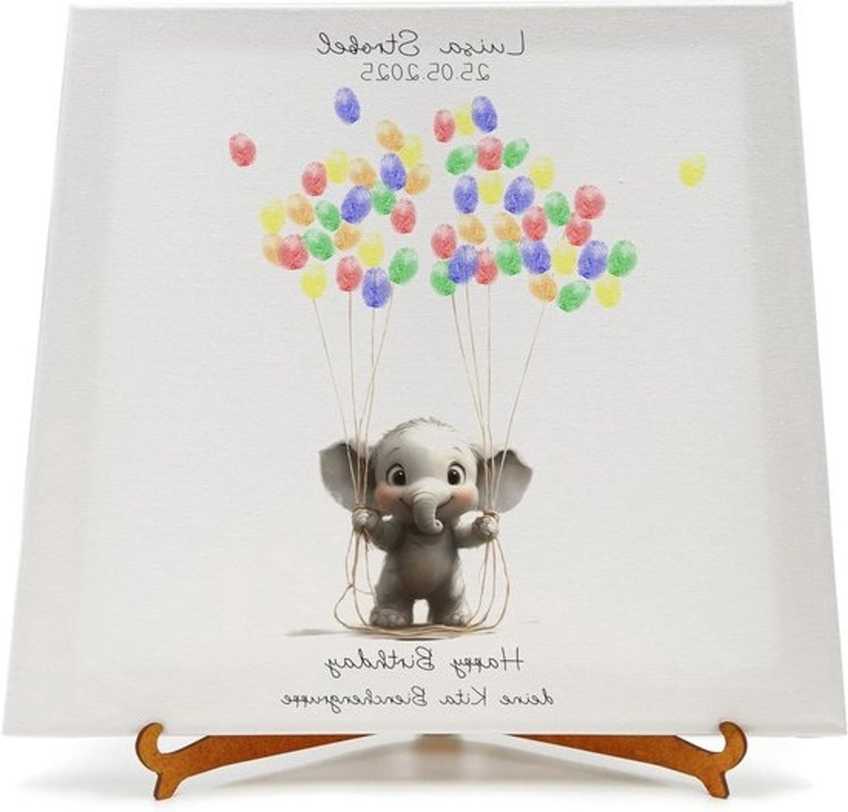 Gastenboek Canvas - Vingerafdrukboek Herinneringen - Feest Vieren - Met Stempelkussens en Pen - 30 x 30 cm - Olifant