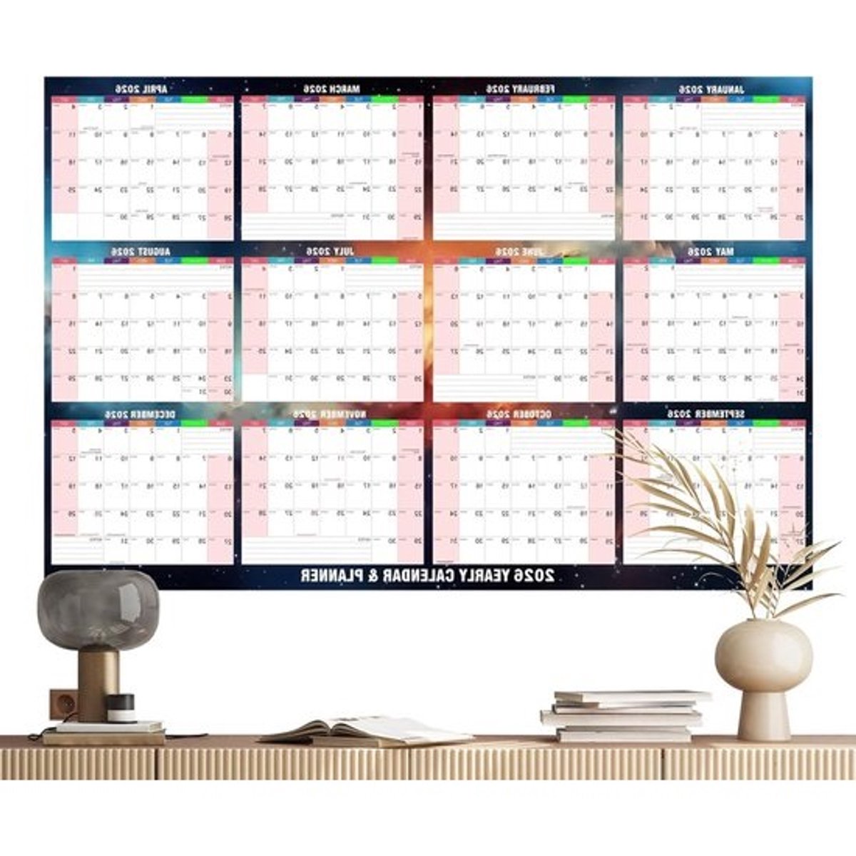 Jaarkalender Wandkalender - Jaarplanner Visueel - Planning en Organisatie - Dubbelzijdig Droog Uitwisbaar - 61 x 71 cm - Wit