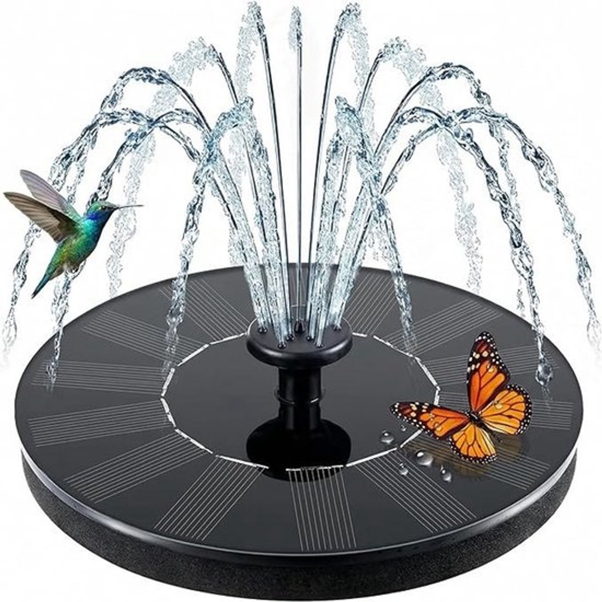 Fontein op zonne-energie - Waterpomp zonne-energie - Tuin decoreren - Werkt op troebele dagen - 16 cm - Zwart