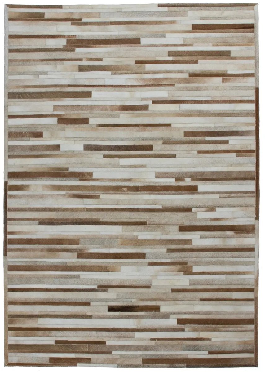 Dutch XXL Leren Vloerkleed | Tapijt | Lavish | Stroken | Crème | 80x150 cm